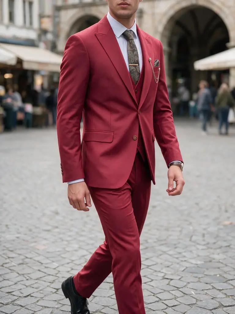 Kersenrood Driedelig Pak Heren — PK552