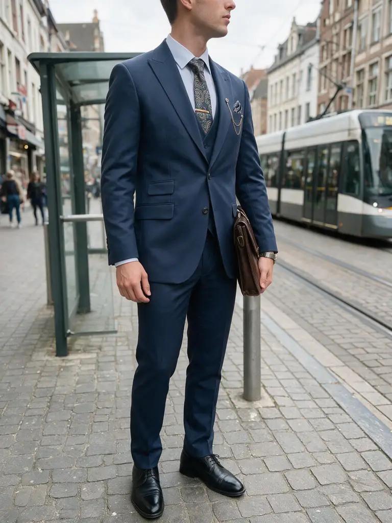 Middenblauw Driedelig Pak Heren — YOK32