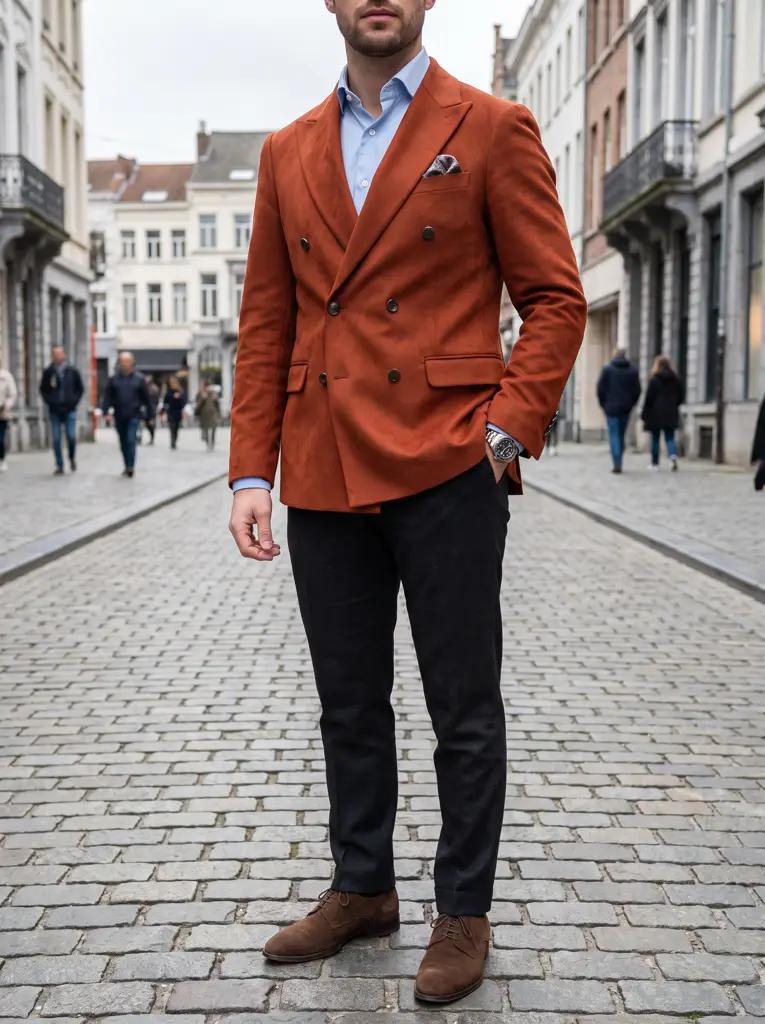 Roestoranje Suèdelook Double Breasted Colbert Heren — YOK38