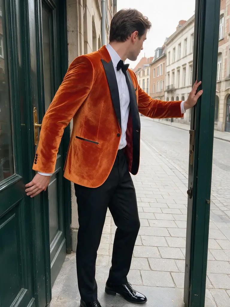 Oranje Fluwelen Smokingjasje Heren — PK558