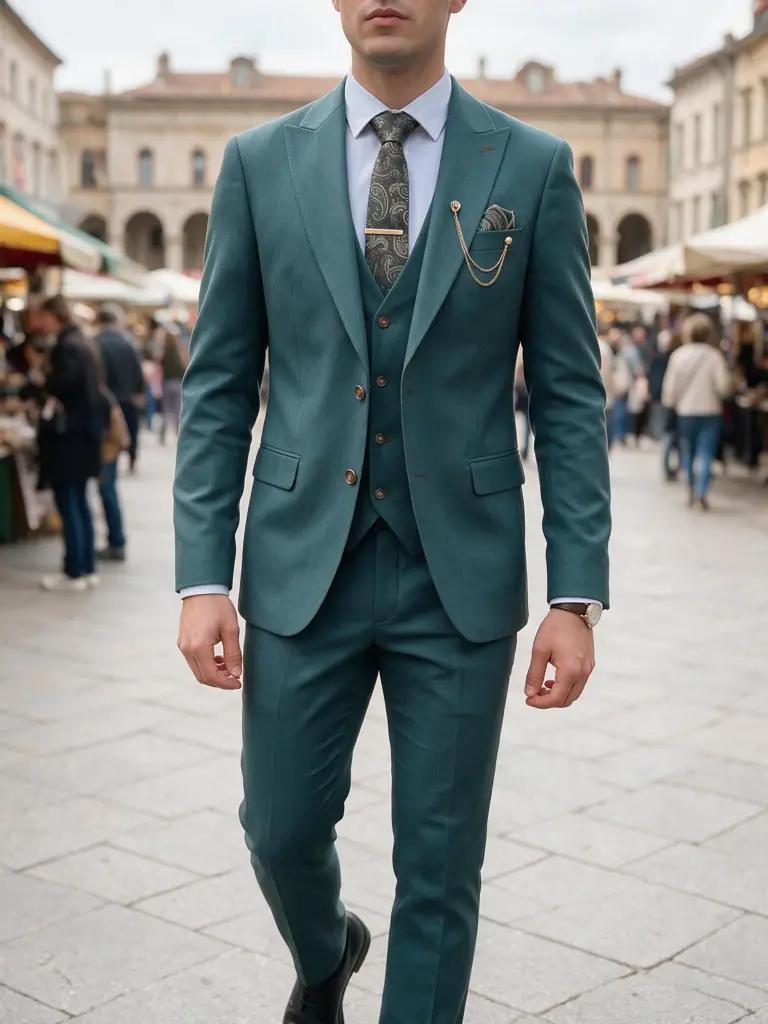 Zeegroen Driedelig Pak Heren — YOK10