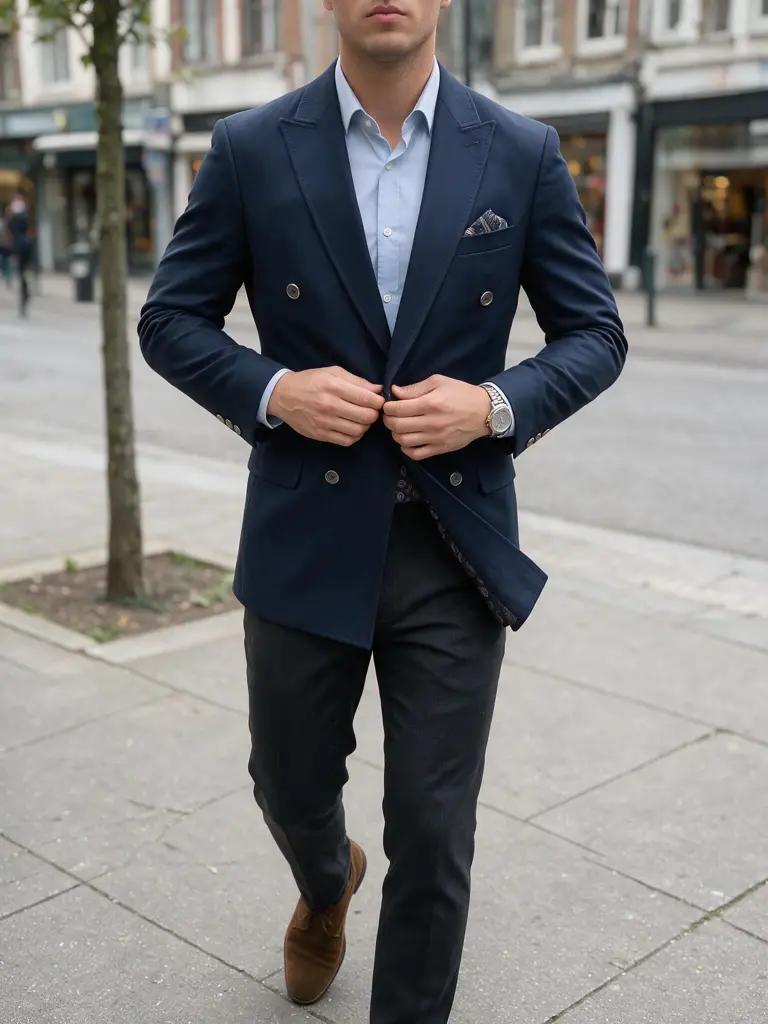 Marineblauw Double Breasted Colbert Heren — YOK14