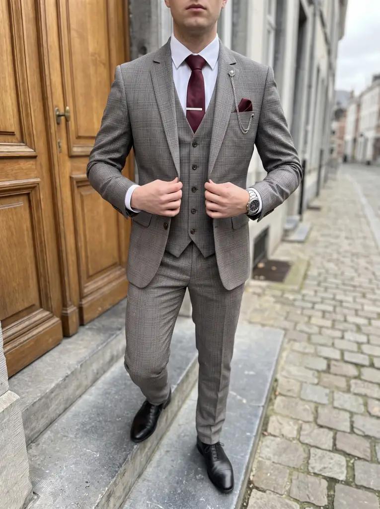 Grijs Prince de Galles Driedelig Pak Heren — PK216