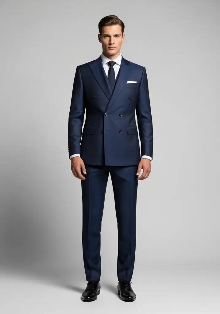 Navy blue double-breasted kruvaze suit
