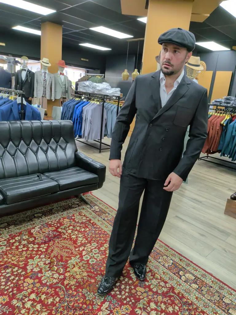 Antraciet vintage double breasted (kruvaze) maatpak, jaren '30 stijl
